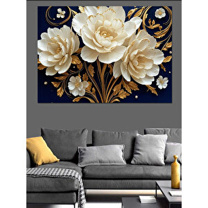 Beyaz Çiçek Deseni Dekoratif Kanvas - Mdf Ahşap Tablo 50x70 cm