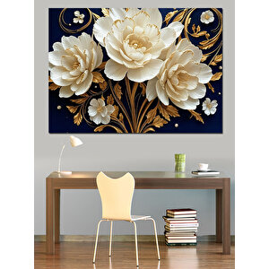 Beyaz Çiçek Deseni Dekoratif Kanvas - Mdf Ahşap Tablo 35x50 cm