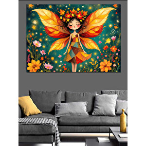 Peri Kız Çiçek Kanatlar Dekoratif Kanvas - Mdf Ahşap Tablo 70x100 cm