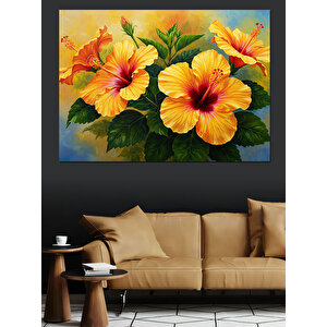Büyük Yapraklı Sarı Çiçek Dekoratif Kanvas - Mdf Ahşap Tablo 50x70 cm