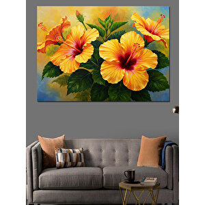 Büyük Yapraklı Sarı Çiçek Dekoratif Kanvas - Mdf Ahşap Tablo 50x70 cm