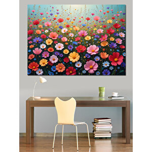 Çiçek Tarlasında Renk Cümbüşü Dekoratif Kanvas - Mdf Ahşap Tablo 100x140 cm