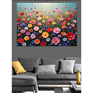 Çiçek Tarlasında Renk Cümbüşü Dekoratif Kanvas - Mdf Ahşap Tablo 100x140 cm