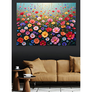 Çiçek Tarlasında Renk Cümbüşü Dekoratif Kanvas - Mdf Ahşap Tablo 100x140 cm