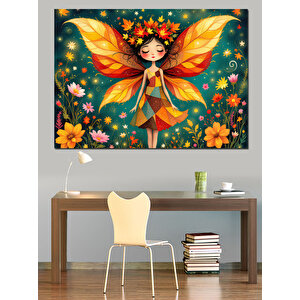 Peri Kız Çiçek Kanatlar Dekoratif Kanvas - Mdf Ahşap Tablo 50x70 cm