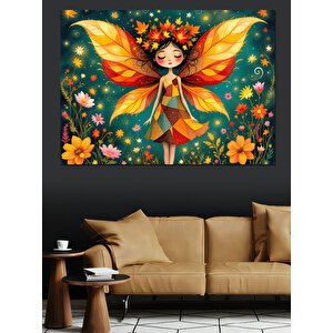 Peri Kız Çiçek Kanatlar Dekoratif Kanvas - Mdf Ahşap Tablo 50x70 cm