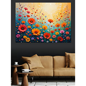 Güneşli Renkli Çiçek Bahçesi Dekoratif Kanvas - Mdf Ahşap Tablo 25x35 cm