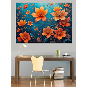 Turuncu Çiçek Deseni Dekoratif Kanvas - Mdf Ahşap Tablo 50x70 cm