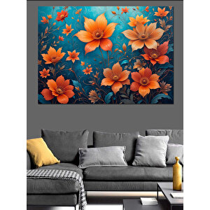 Turuncu Çiçek Deseni Dekoratif Kanvas - Mdf Ahşap Tablo 50x70 cm
