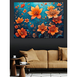 Turuncu Çiçek Deseni Dekoratif Kanvas - Mdf Ahşap Tablo 50x70 cm