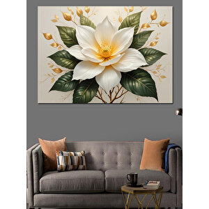 Altın Beyaz Çiçek Aranjmanı Dekoratif Kanvas - Mdf Ahşap Tablo 70x100 cm