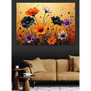 Turuncu Çiçek Tarlası Dekoratif Kanvas - Mdf Ahşap Tablo 50x70 cm