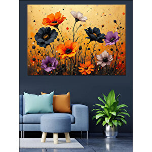 Turuncu Çiçek Tarlası Dekoratif Kanvas - Mdf Ahşap Tablo 50x70 cm