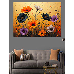 Turuncu Çiçek Tarlası Dekoratif Kanvas - Mdf Ahşap Tablo 50x70 cm