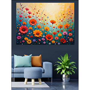 Güneşli Renkli Çiçek Bahçesi Dekoratif Kanvas - Mdf Ahşap Tablo 50x70 cm