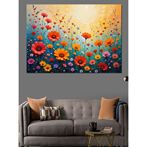 Güneşli Renkli Çiçek Bahçesi Dekoratif Kanvas - Mdf Ahşap Tablo 50x70 cm