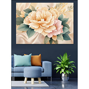 Krem Renkli Çiçek Dekoratif Kanvas - Mdf Ahşap Tablo 70x100 cm