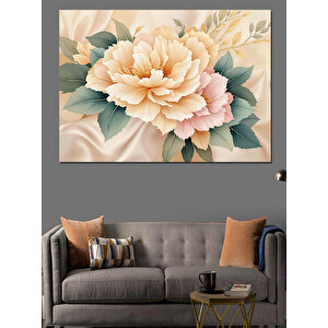 Krem Renkli Çiçek Dekoratif Kanvas - Mdf Ahşap Tablo 70x100 cm