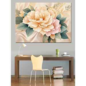 Krem Renkli Çiçek Dekoratif Kanvas - Mdf Ahşap Tablo 70x100 cm