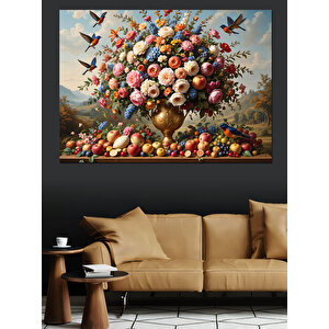 Çiçek Buketi Patlaması Dekoratif Kanvas - Mdf Ahşap Tablo 100x140 cm