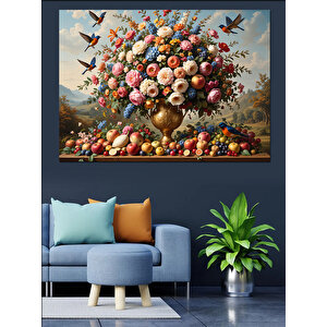 Çiçek Buketi Patlaması Dekoratif Kanvas - Mdf Ahşap Tablo 100x140 cm