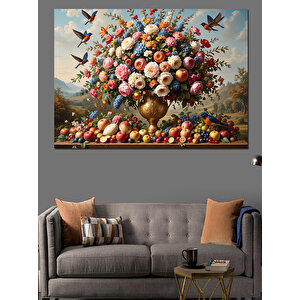 Çiçek Buketi Patlaması Dekoratif Kanvas - Mdf Ahşap Tablo 100x140 cm