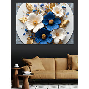 Mavi Beyaz Çiçek Kompozisyonu Dekoratif Kanvas - Mdf Ahşap Tablo 25x35 cm