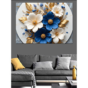 Mavi Beyaz Çiçek Kompozisyonu Dekoratif Kanvas - Mdf Ahşap Tablo 100x140 cm