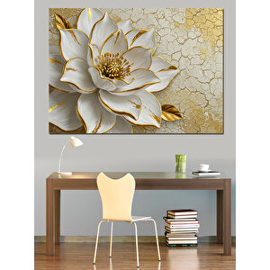 Altın Kabartmalı Çiçek Dekoratif Kanvas - Mdf Ahşap Tablo 35x50 cm