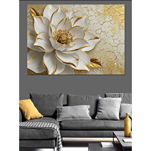 Altın Kabartmalı Çiçek Dekoratif Kanvas - Mdf Ahşap Tablo 50x70 cm