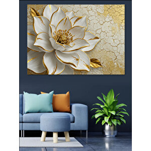 Altın Kabartmalı Çiçek Dekoratif Kanvas - Mdf Ahşap Tablo