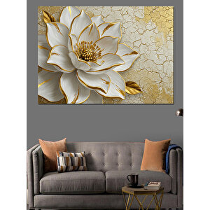 Altın Kabartmalı Çiçek Dekoratif Kanvas - Mdf Ahşap Tablo 70x100 cm