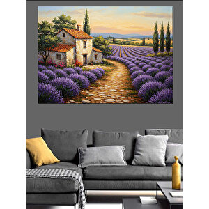 Lavanta Bahçesi Taş Ev Dekoratif Kanvas - Mdf Ahşap Tablo 70x100 cm