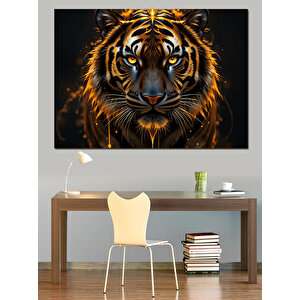 Keskin Bakışlı Kaplan Portresi Dekoratif Kanvas - Mdf Ahşap Tablo 100x140 cm