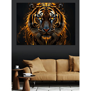 Keskin Bakışlı Kaplan Portresi Dekoratif Kanvas - Mdf Ahşap Tablo 100x140 cm