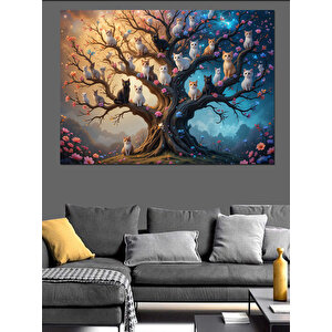 Çiçekli Gövdeli Kozmik Ağaç Dekoratif Kanvas - Mdf Ahşap Tablo 25x35 cm