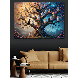 Çiçekli Gövdeli Kozmik Ağaç Dekoratif Kanvas - Mdf Ahşap Tablo 35x50 cm