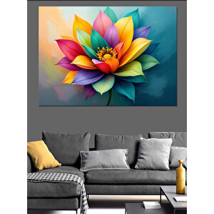 Soyut Renkli Lotus Çiçeği Dekoratif Kanvas - Mdf Ahşap Tablo 100x140 cm