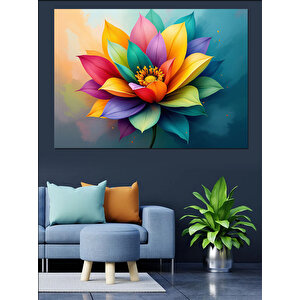 Soyut Renkli Lotus Çiçeği Dekoratif Kanvas - Mdf Ahşap Tablo 100x140 cm