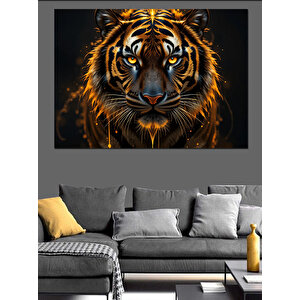 Keskin Bakışlı Kaplan Portresi Dekoratif Kanvas - Mdf Ahşap Tablo 70x100 cm