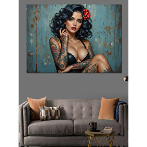 Çiçekli Dövmeli Kadın Portresi Dekoratif Kanvas - Mdf Ahşap Tablo 70x100 cm