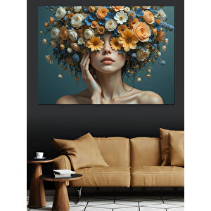 Çiçeklerden Taçlı Kadın Dekoratif Kanvas - Mdf Ahşap Tablo 70x100 cm
