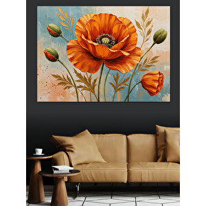 Turuncu Renkli Gelincik Çiçeği Dekoratif Kanvas - Mdf Ahşap Tablo 35x50 cm
