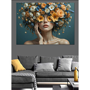 Çiçeklerden Taçlı Kadın Dekoratif Kanvas - Mdf Ahşap Tablo 35x50 cm