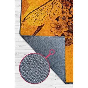 Homshtag Kraliçe Arı Dokuma Tabanlı Sarı Renkli Halı Geometrik Hayvan Baskılı Renkli Mutfak Halısı