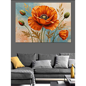 Turuncu Renkli Gelincik Çiçeği Dekoratif Kanvas - Mdf Ahşap Tablo 25x35 cm