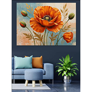 Turuncu Renkli Gelincik Çiçeği Dekoratif Kanvas - Mdf Ahşap Tablo 25x35 cm