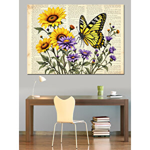 Kelebekler Ve Çiçekler Dekoratif Kanvas - Mdf Ahşap Tablo 50x70 cm