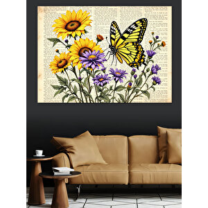 Kelebekler Ve Çiçekler Dekoratif Kanvas - Mdf Ahşap Tablo 50x70 cm