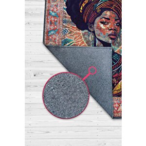 Art Deko Vintage Afrikalı Kadın,renkli Dekoratif Etnik Halı,i̇nsan Figürlü Geleneksel Bordürlü Çok Renkli Halı 120x180 cm